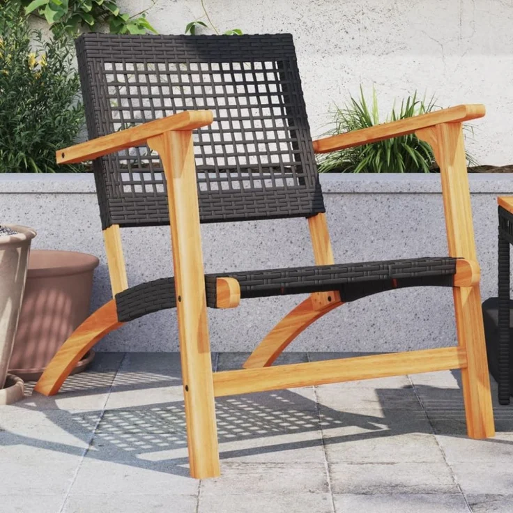 vidaXL Gartenstühle 2 Stk. Schwarz Poly Rattan und Akazienholz 365868 – Bild 1