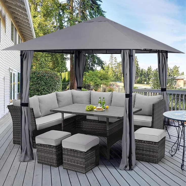 Sekey Garten Pavillon 3x3 m Wasserdicht Stabil Partyzelt, Gartenzelt mit 4 Seitenteile Reißverschluss, 180g/㎡ Polyester, Taupe – Bild 2