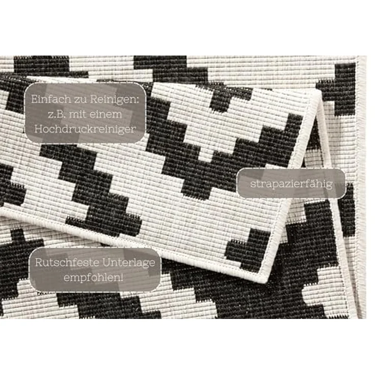 In- & Outdoor Teppich Malta Schwarz Creme - 80x350x0,5cm – Bild 5