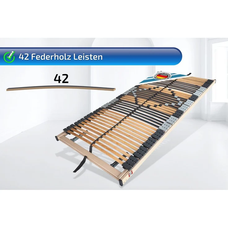 Lattenrost mit 42 Leisten, 100% Buche, 7 Zonen, MONTIERT bis 250 Kg BELASTBAR, Matratzen Perfekt, Kopfteil manuell verstellbar, Fußteil manuell verstellbar, Spar Set im Angebot vorhanden, Lattenrost mit Trio Kautschukkappen Top Lagerung der Leisten – Bild 3