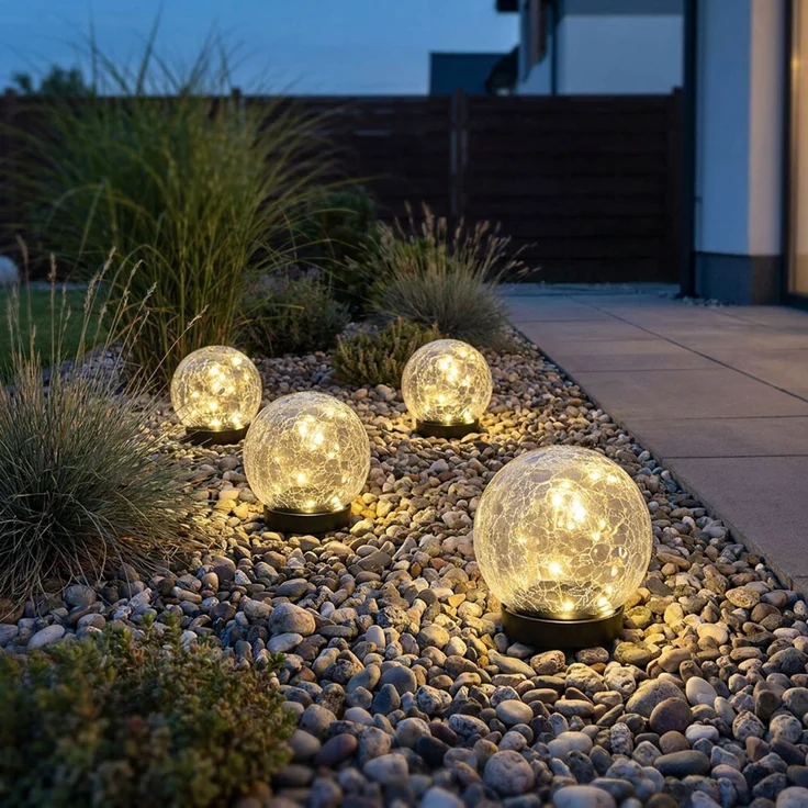 4x LED Solarleuchte, Bruchglasoptik, Glas, Kugel, IP44, Akku, D 12 cm – Bild 2