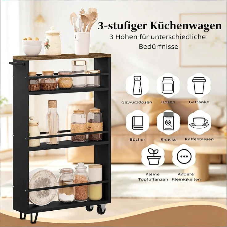 Großer Allzweckwagen,Enges Regal mit Rädern,Tragbarer Küchenwagen(nur mit Küchenwagen)--Schwarz--13x47x80cm--YOUDENOVA – Bild 5