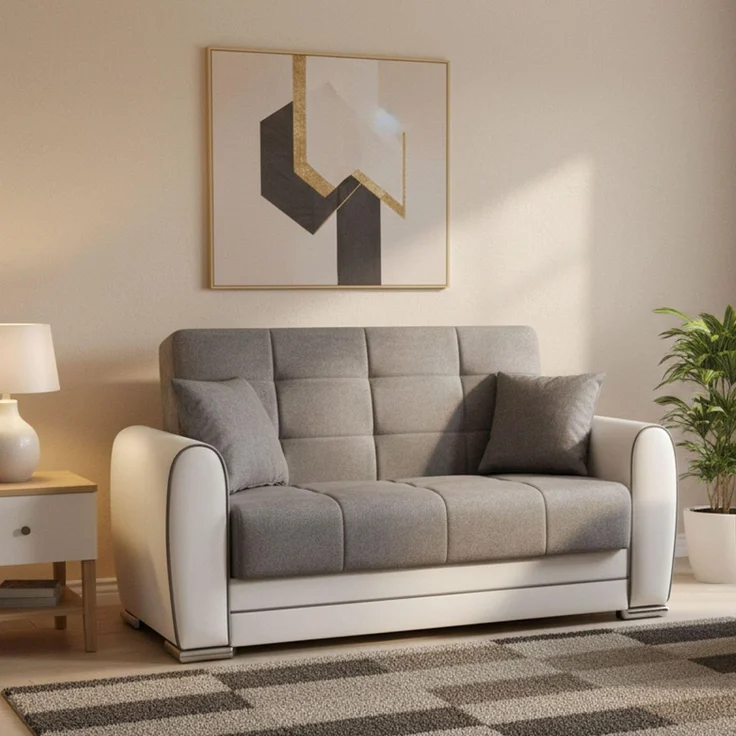 Dmora Schlafsofa mit Ottomane Pablito weiß, 163x84 cm