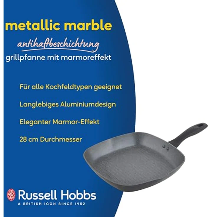 Russell Hobbs RH02813EU7 Metalllic Marble Grillpfanne - Antihaftpfanne, 28cm Universal Bratpfanne, Grillen, Anbraten, Induktionskochfeld geeignet, Kochen mit wenig bis kein Öl für gesunde Mahlzeiten – Bild 3