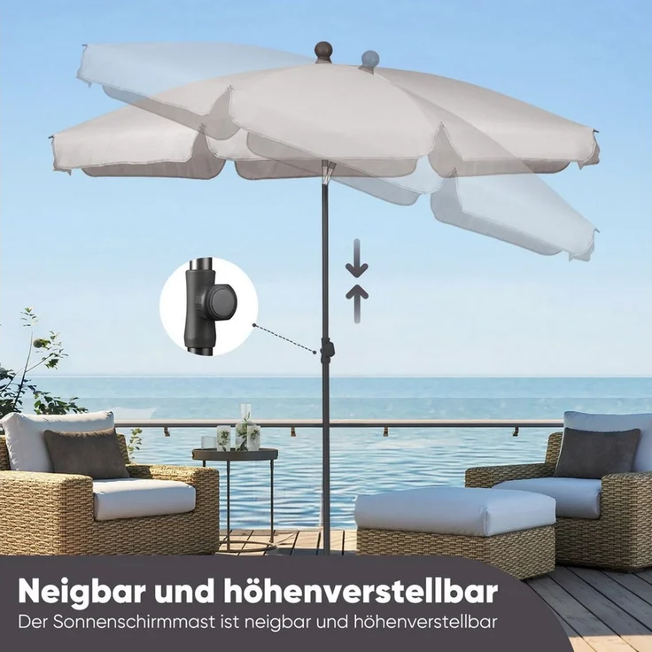 Sekey Balkonschirm 200cm Sonnenschirm Rund Gartenschirm Terrassenschirm mit UV-Schutz 50, Balkonschirm höhenverstellbar, Stabiler Sonnenschirm knickbar – Bild 2