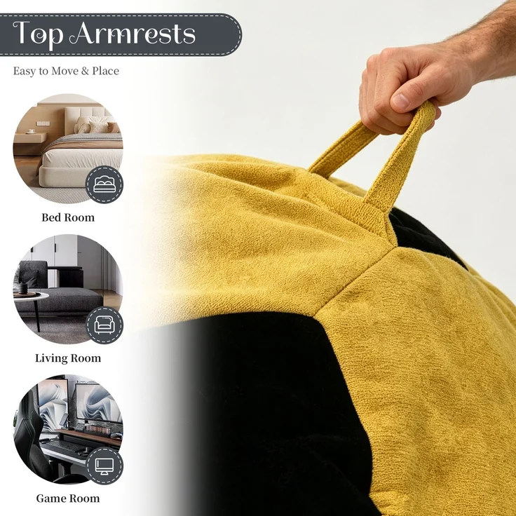 Wohnora – Kleiner, fußballförmiger Sitzsack, mehrfarbige Ziernähte, großer Sitzsack, bequemes Sofa zum Entspannen im Schlafzimmer, Wohnzimmer, Leseecke, Lounge-Sessel für Erwachsene und Jugendliche, H 0 cm x T 0 cm x B 0 cm, Gelb + Schwarz – Bild 2