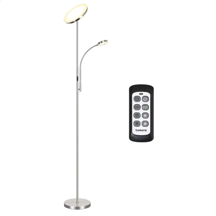 Tomons LED Stehlampe Stehleuchte Stufenlos Dimmbar, verstellbare Leselampe, LED fest integriert