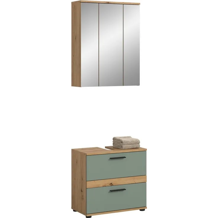 welltime Badmöbel-Set Lucca, bestehend aus: 1x Waschbeckenunterschrank & 1x Spiegelschrank, (Set, 2-St)