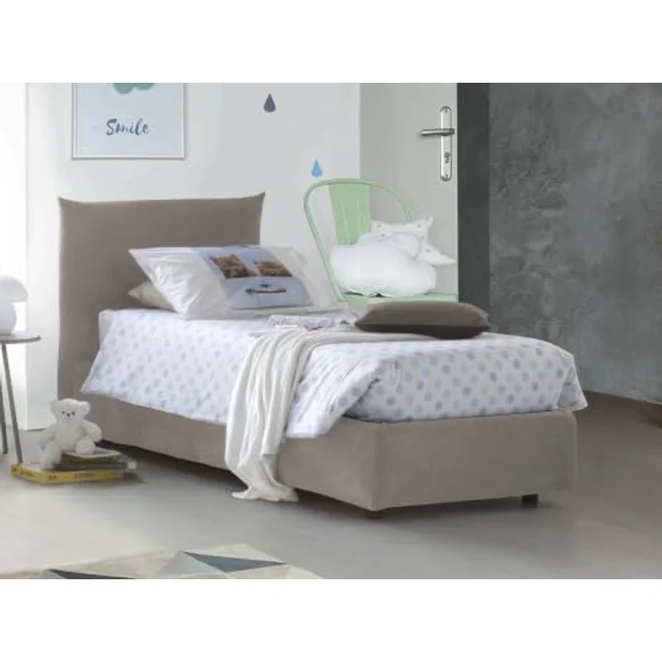 Talamo Italia - Einzelbett Marina, Stauraumbett mit Stoffbezug, 100 % Made in Italy, seitliche Öffnung, geeignet für Matratze 80x190 cm, taubengrau – Bild 5