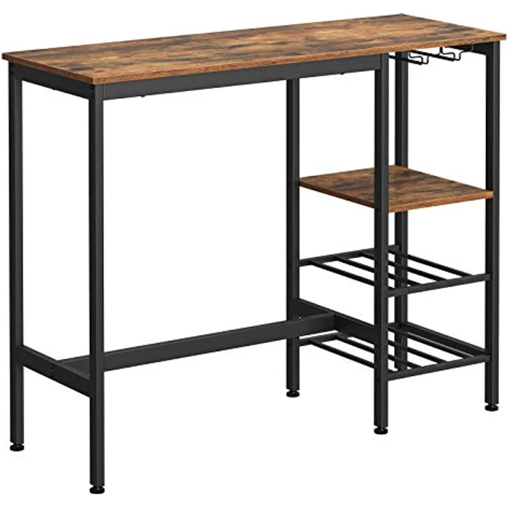 Vasagle Bartisch, 110 x 40 x 90 cm, mit Halterungen für Weingläser und Flaschen, Vintagebraun/Schwarz LBT013B01 – Bild 2