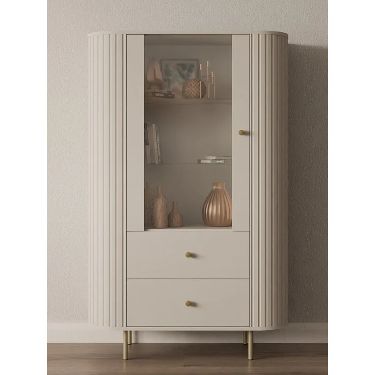 Compleo Standvitrine mit 2 Schubladen und Türen ZANTO Elegant design TOPSELLER Eiche cremona oder Beige – Bild 5