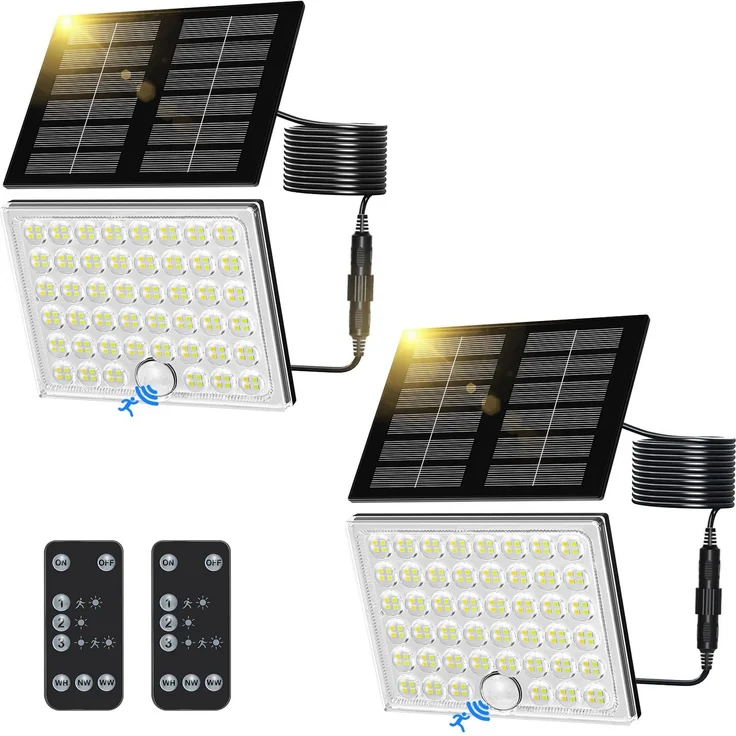 Realky Solarlampen für Außen mit Fernbedienung,Außenlampe mit bewegungsmelder,IP65 Wasserdichte Solarleuchte mit Drei Farbtemperaturen für Garage, Garten, Haustüren, Rasen-2 Stück – Bild 1