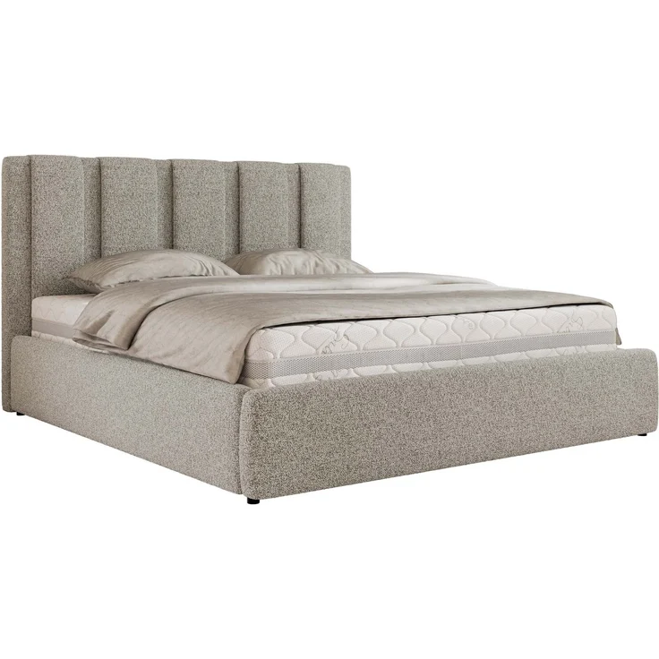 Polsterbett SAVINO CLASSIC mit Bettkasten und Lattenrost Doppelbett 140 x 200 cm mit hohem Kopfteil Stauraumbett Bett mit Gasdruckfeder - Hellgrau Stukture – Bild 7