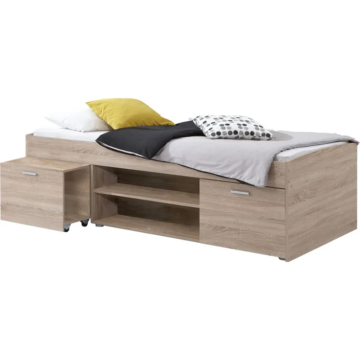FMD Möbel - CARLO 1 - Bettanlage mit Stauraum - melaminharzbeschichtete Spanplatte - Eiche Nb - 203,5 x 58,5 x 95,5cm