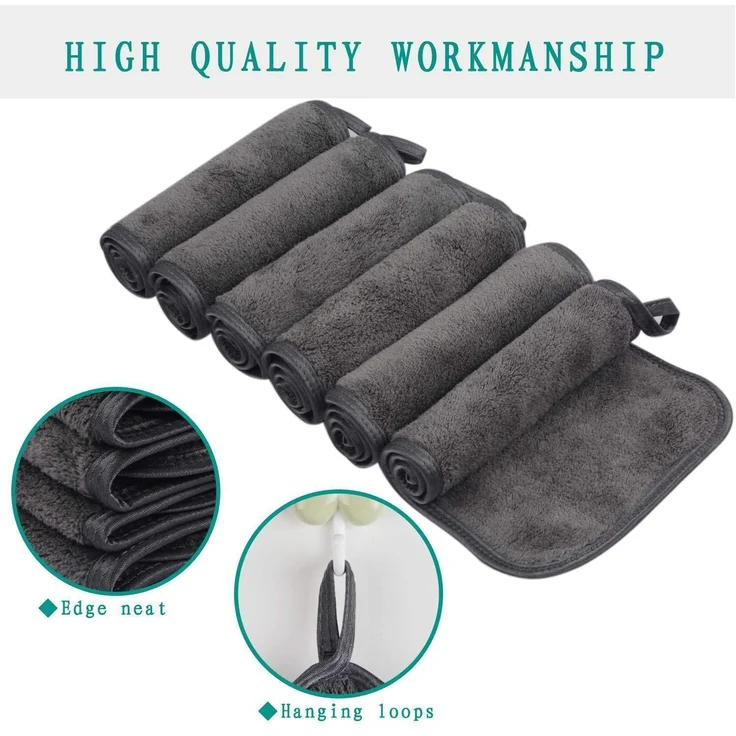KinHwa Microfaser Waschlappen 15x30cm Make-up Entferner 6er Pack Dunkelgrau – Bild 4