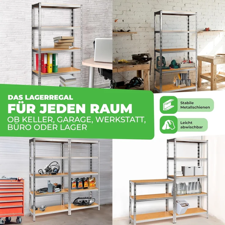 Ondis24 2er Set Metallregal Thomas, Lagerregal 90 x 40 x 180 (H) cm, Kellerregal bis 875kg belastbar, Silber, mit 5 Fachböden, je 175 kg belastbar, höhenverstellbar, Schwerlastregal (Easy-Mount) – Bild 4