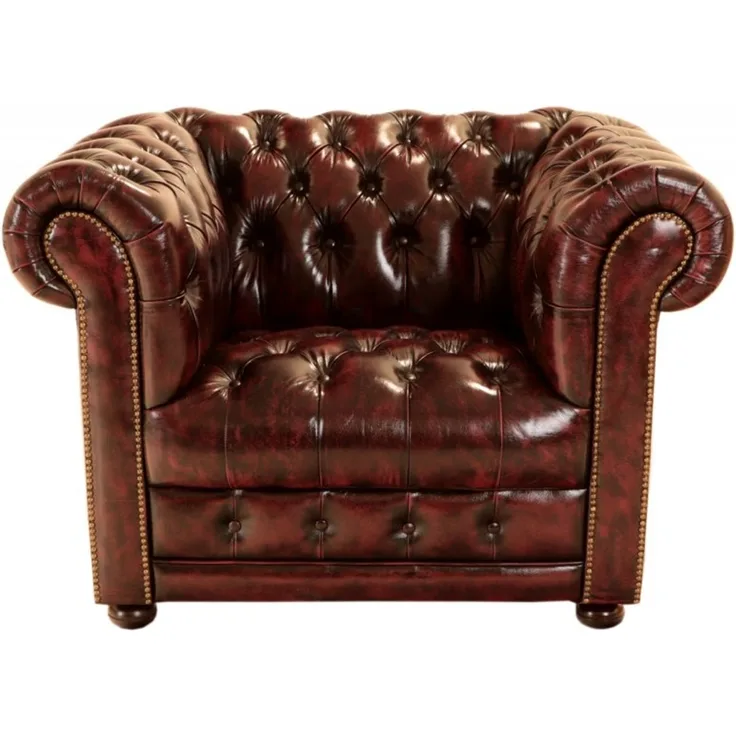 Einsitzer-Sofa Chesterfield Manchester aus echtem Rindsleder New Red