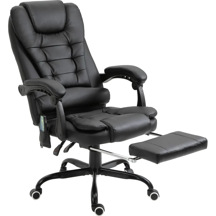 Massage-Bürosessel, Bürostuhl, ergonomischer Stuhl mit Höhenverstellung, neigbarer Rückenlehne und kabelgebundener Fernbedienung, ausziehbarer und um 360° drehbarer Fußstütze, schwarz – Bild 2