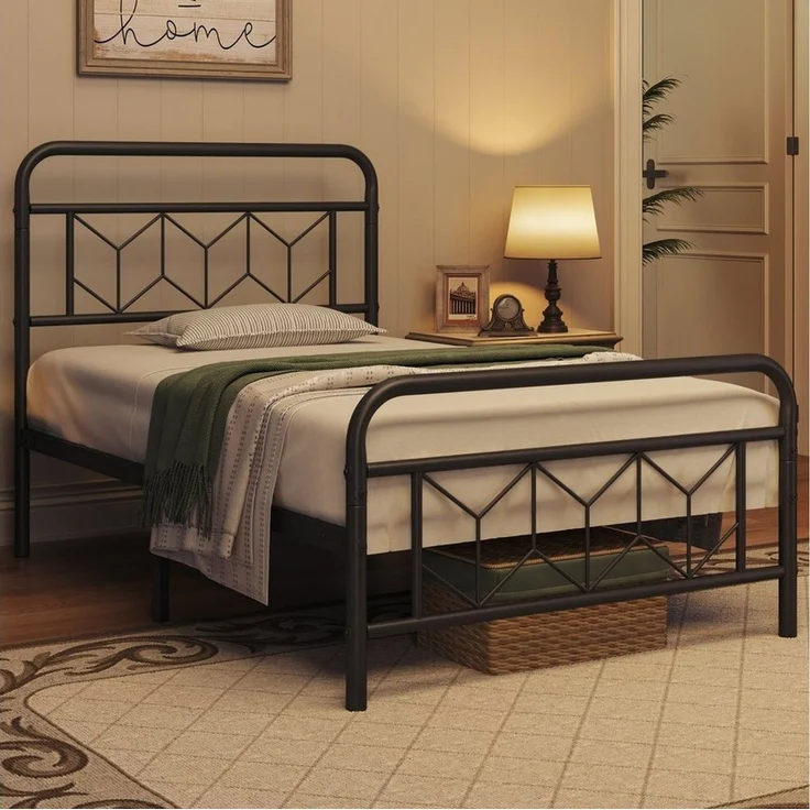 Yaheetech Metallbett, Vintage Bettrahmen mit Hohem Kopfteil, Bettgestell, Metall Schwarz, 90 x 200 cm – Bild 2