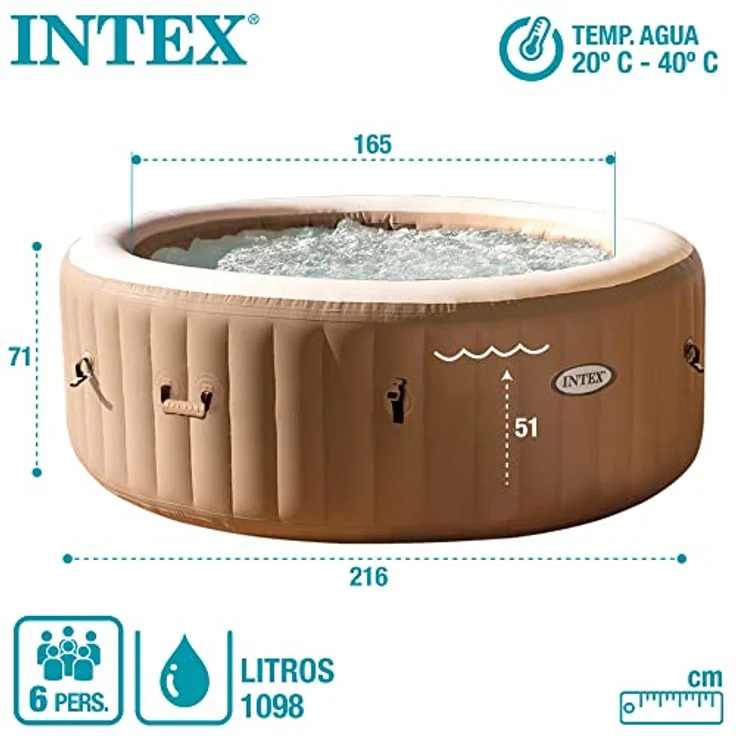 Intex Bubble Massage Purespa, Aufblasbarer Whirlpool für 6 Personen, 1098 L, braun, mit Blasenstrahl-System – Bild 8