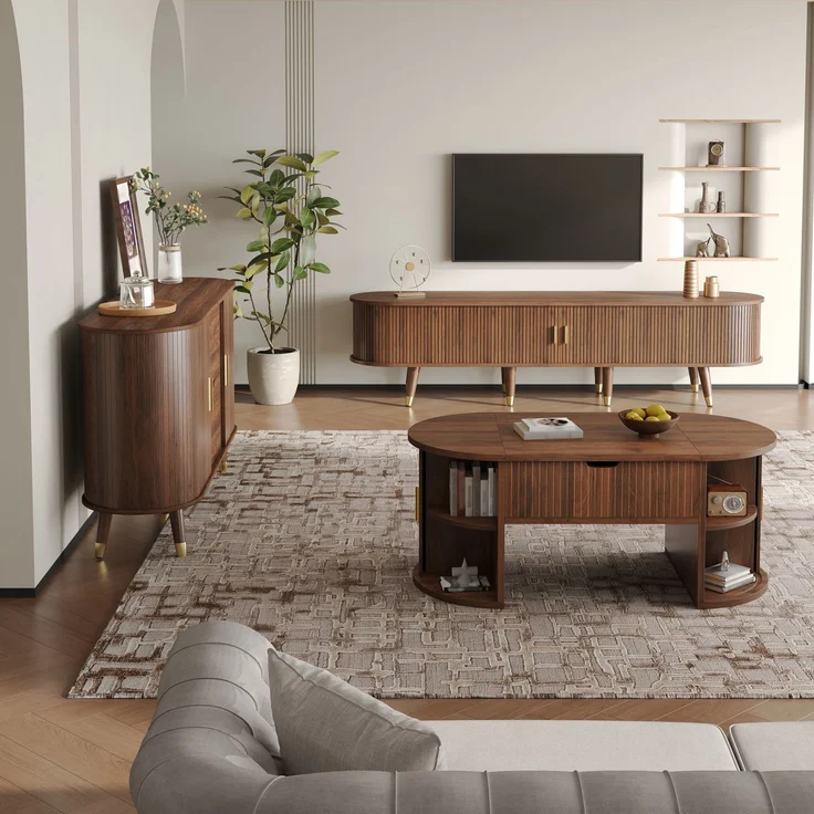Sideboard-Set 140x40x79,5 cm, TV-Schrank 175x38x44,7 cm und Couchtisch 100x50x40,5 cm, Walnuss – Bild 3