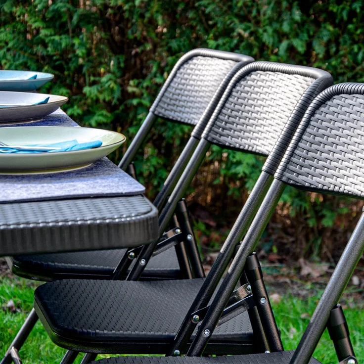 2 wetterfeste Klappstühle Gartenstühle in Rattan-Optik Schwarz – Bild 2