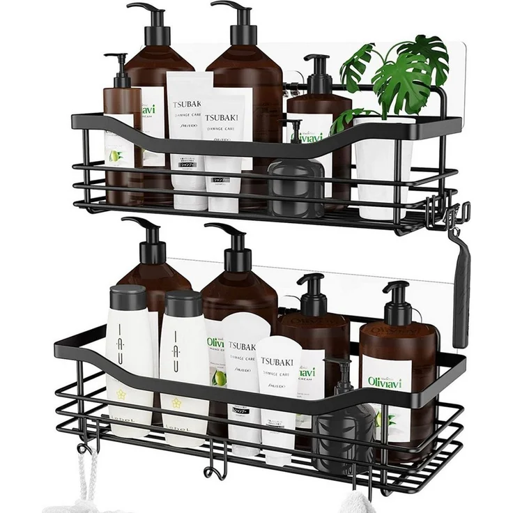 Refined Living Duschregal Duschablage ohne Bohren,Edelstahl Duschablage mit 5 Haken,2 Stück, Duschkörbe für Bad Küche Toilette,Duschregal,Badezimmer Regal Organizer,für Badezimmer, Schränke, Küchen 2-tlg, elbstklebender Duschkorb zur Aufbewahrung von B... – Bild 1