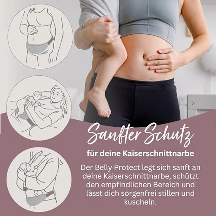 Theraline Schwangerschafts- & Kaiserschnittgürtel Belly Protect, melange mittegrau, verstellbar 90-110 cm mit Kirschkernkissen und Schutzschild – Bild 4