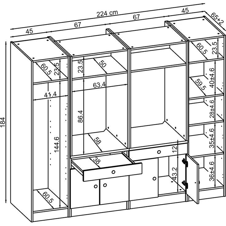 Roomart Waschmaschinenumbauschrank & Schrankwand für Waschküche - SERIE 1 - | 224 cm breit | Waschmaschine & Trockner | Mit Ausziehbrett | Hauswirtschaftsraum Möbel • Eiche – Bild 6