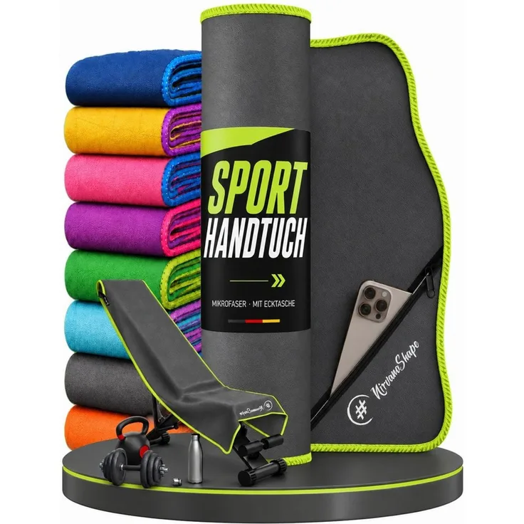 NirvanaShape Sporthandtuch NirvanaShape Mikrofaser Fitnesshandtuch mit Ecktasche und Knöpfen, saugfähig, leicht, schnelltrocknend, für Reisen, Fitness, Yoga, Sauna