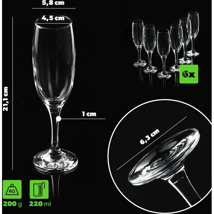 KADAX Champagnergläser 220 ml, 6er-Set – Bild 3