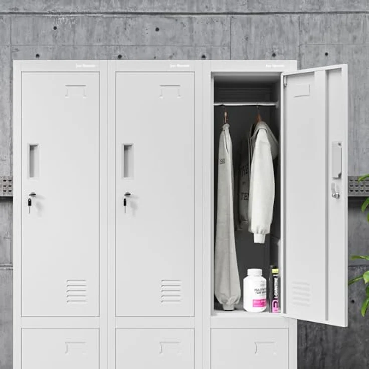 Jan Nowak Spind Metall Schliessfachschrank 2 Fächer Metallschrank abschliessbar 30 x 172 x 45 cm Sozialschrank mit Belüftung Kleiderstange für Personalraum – Bild 10