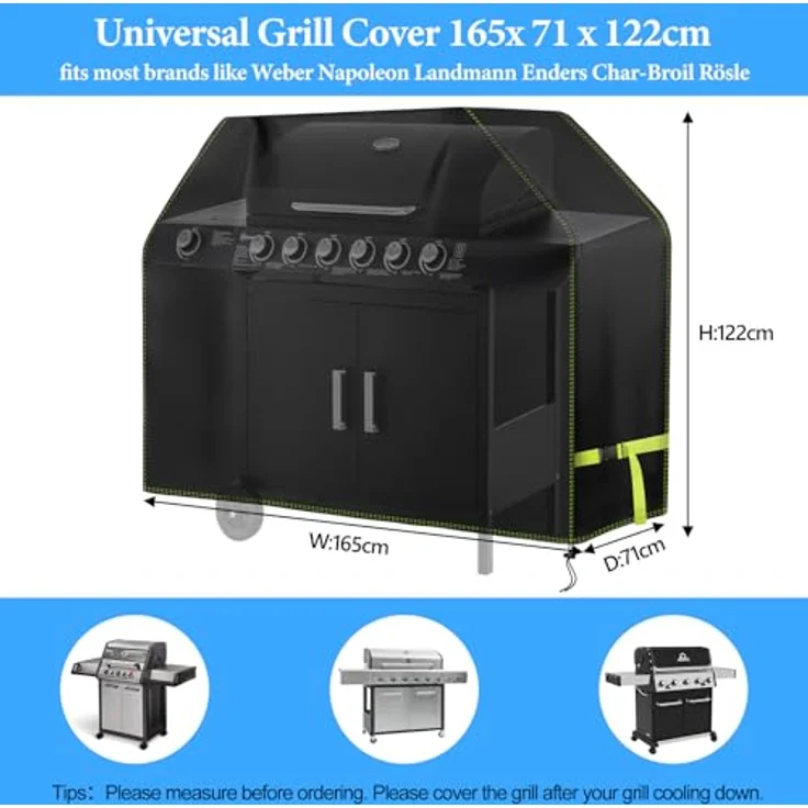 Grill Abdeckhaube, VDISRR Wetterfest Grillabdeckung, 420D Oxford Gasgrill Abdeckplane, Wasserdicht Grill Haube, 165 x 71 x 122 cm, reißfest, UV, Schutz Grill vor Verblassen, Rost und Schimmel – Bild 3