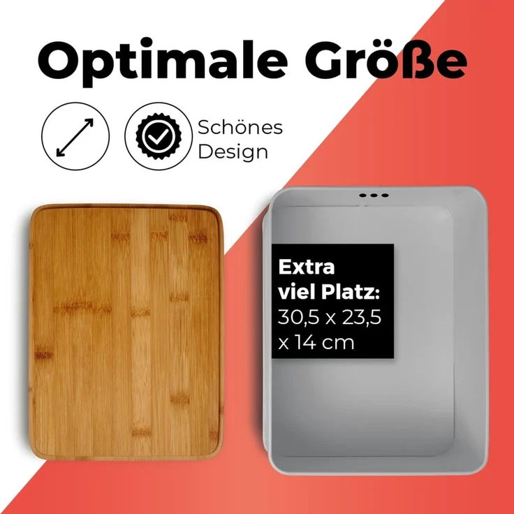 Lumaland Brotkasten Cuisine Brotkasten, Bambus/Holz, Brotdose aus Metall mit Bambus Deckel – Bild 4