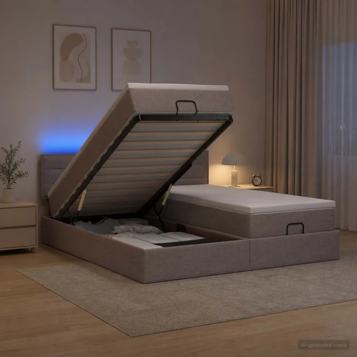 vidaXL Ottoman-Bett mit Matratze und LED Taupe 160 x 200 cm Stoff 3457249 – Bild 4