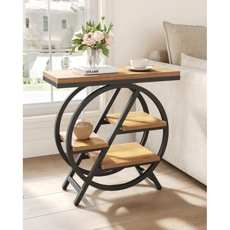 Beistelltisch, schmaler Beistelltisch mit 4 Ebenen großem Stauraum, moderner Nachttisch für Wohnzimmer, Homeoffice, Schlafzimmer, Natur – Bild 3