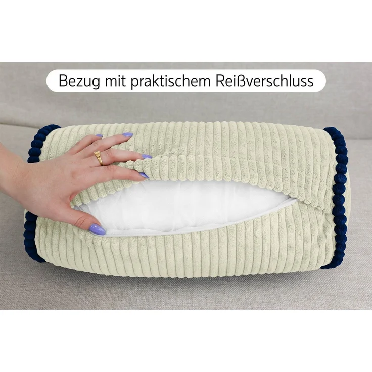 Amilian Nackenkissen Nackenrolle 15x40 cm Bettrolle Cord-Optik, Nackenrolle mit Bezug, 1-tlg, Nackenrolle inklusive Füllung und abnehmbarem Bezug, mit kontrastfarbener Paspel und abnehmbarem Bezug – Bild 3