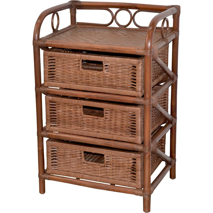 Rattanregal mit 3 Schubladen – Handgeflochtene Kommode im Naturlook dunkelbraun – Bild 2