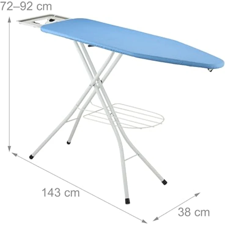 Relaxdays Bügelbrett für Dampfbügeleisen, höhenverstellbar und klappbar, 120 x 38 cm, Kleiderablage, blau – Bild 4