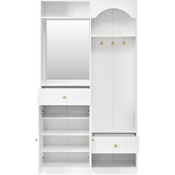 Kompaktgarderobe mit Spiegel und Sitzbank,Flurgarderobe mit Schuhschrank und Haken, Kleiderhaken,Kompaktgarderobe,Flurmöbel Set,Flurgarderobe – Bild 10