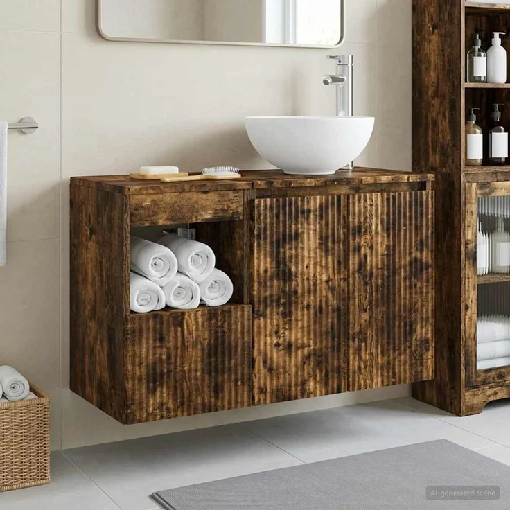 vidaXL Badezimmerschrank-Set 2 stk. Geräucherte Eiche 3404039 – Bild 1