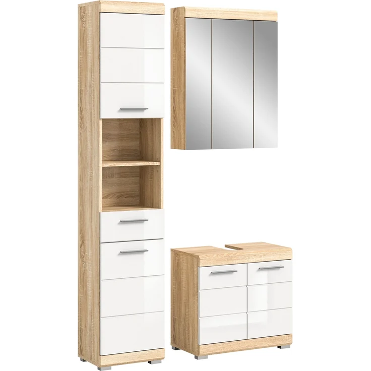 Badezimmer-Set >Lambada< in sonoma eiche hell/weiß - 112x191x34cm (BxHxT) – Bild 1