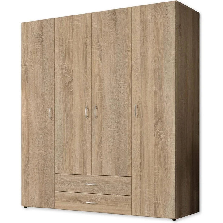 'Base 4' Kleiderschrank, 4-türig, Eiche Sägerau Dekor, 160 x 177 x 52 cm – Bild 1