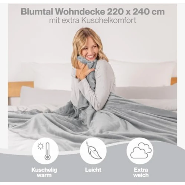 Blumtal Kuscheldecke aus Fleece - hochwertige Decke, Oeko-TEX® Zertifiziert in 220x240 cm, Kuscheldecke flauschig als Sofadecke, Tagesdecke oder Winterdecke, Grau – Bild 5