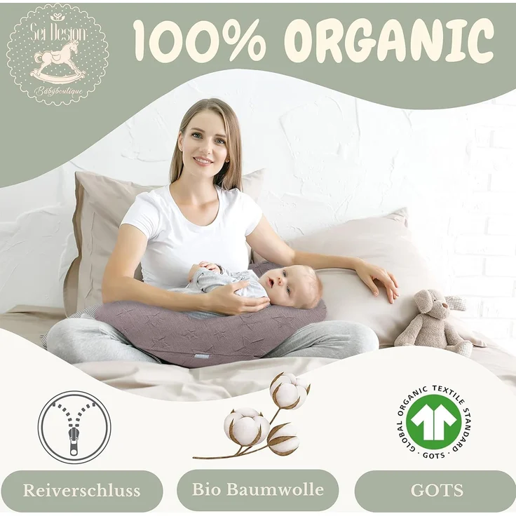 sei Design Stillkissenbezug 100% Baumwolle passend für Stillkissen XXL, Bezug für Schwangerschaftskissen, Seitenschläferkissen 190x30 cm, mit Reißverschluss, waschbar und Schadstoffgeprüft – Bild 3
