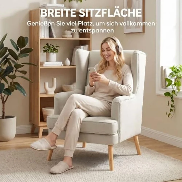 HOMCOM Relaxsessel mit Lendenkissen, hoher Rückenlehne, breitem Sitz (Loungesessel, 1-St, Ohrensessel), für Wohnzimmer Schlafzimmer Beige – Bild 5