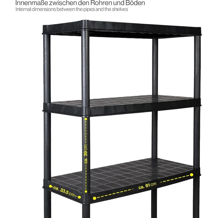 KREHER Kunststoff Steckregal 18" mit 4 Böden und hoher Tragkraft in Schwarz – Bild 4