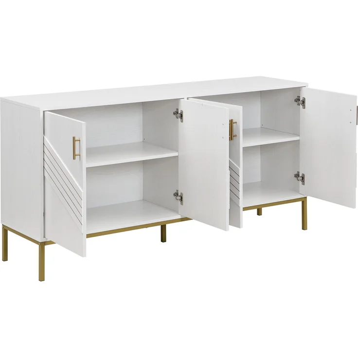 ZUBALIYA Sideboard 160x40x80,5 cm, mit verstellbaren Einlegeböden, mit 4 Türen, aus MDF, Weiß / Holzfarben – Bild 16