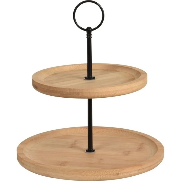 Excellent Houseware Serviertablett 2 Etagen Bambus Rund 16,5/21,5 cm 447448 – Bild 2