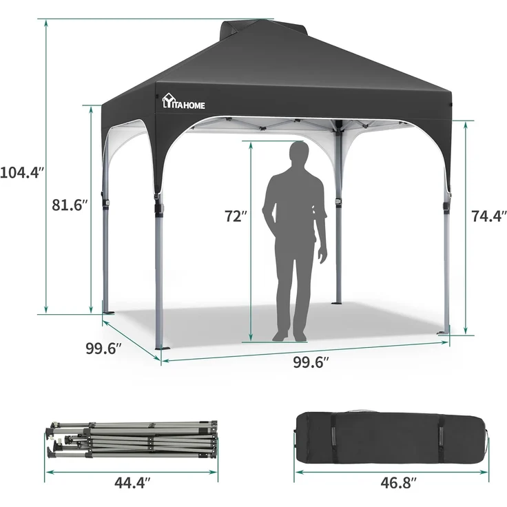 YITAHOME 2,5x2,5 m wasserdichte Pavillon Faltpavillon, Faltbarer Pop up Pavillon Outdoor Anti-UV Gartenpavillon Höhenverstellbarfür Alle Jahreszeiten Für Party Camping Märkte Pool Festival, Schwarz – Bild 4